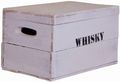 Coffre en bois ancien blanc « Whisky » avec couvercle — taille M