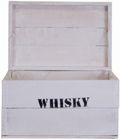 Coffre en bois ancien blanc « Whisky » avec couvercle — taille M