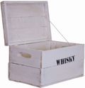 Coffre en bois ancien blanc « Whisky » avec couvercle — taille M