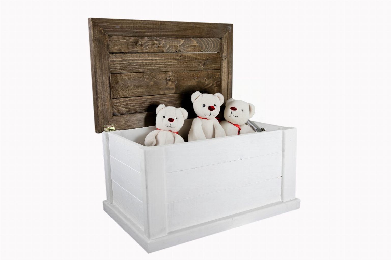 Coffre en bois massif « UK » blanc et brun avec vérin 60 × 40 × 34 cm