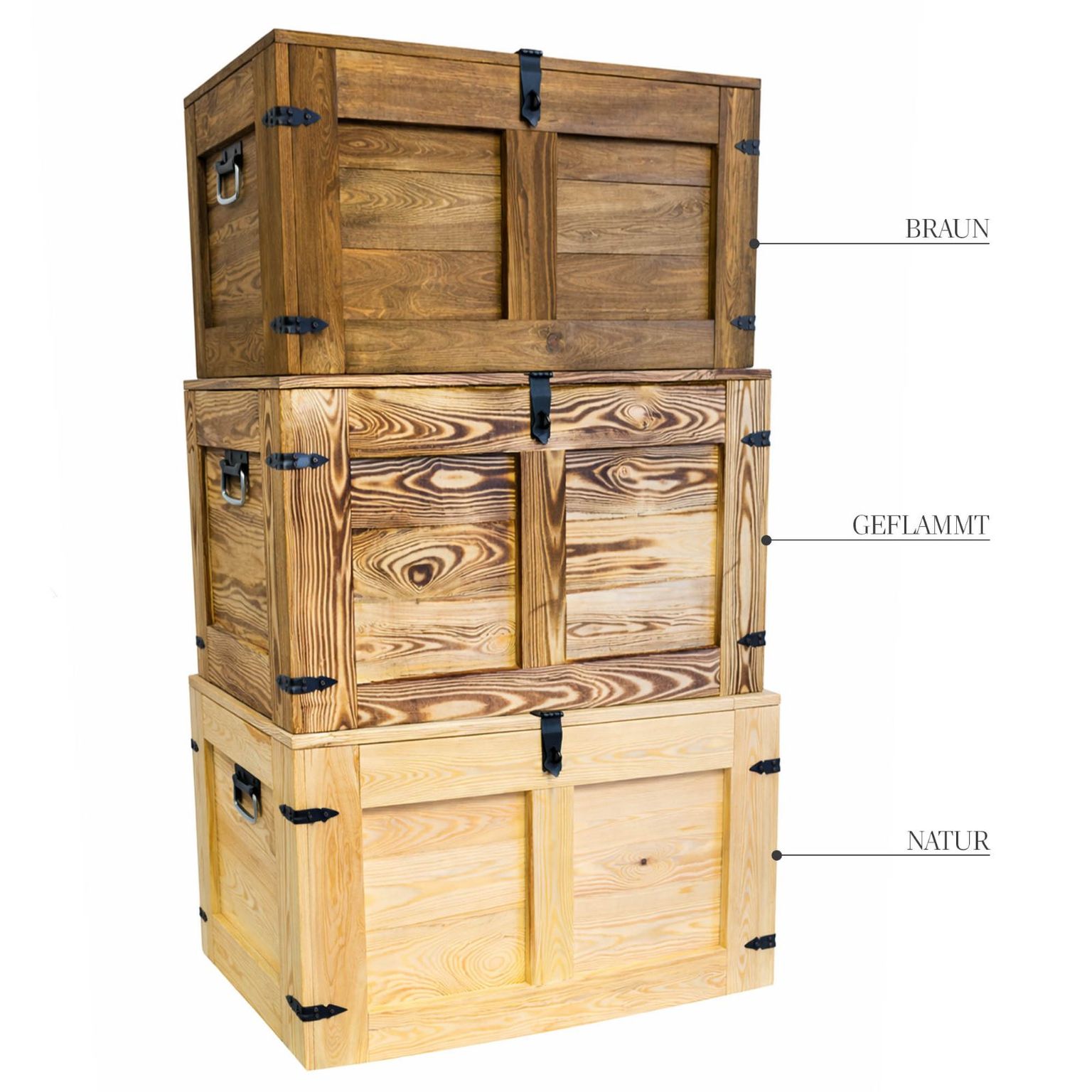 Grand coffre en bois flambé « Oskar » 80 × 45 × 47 cm