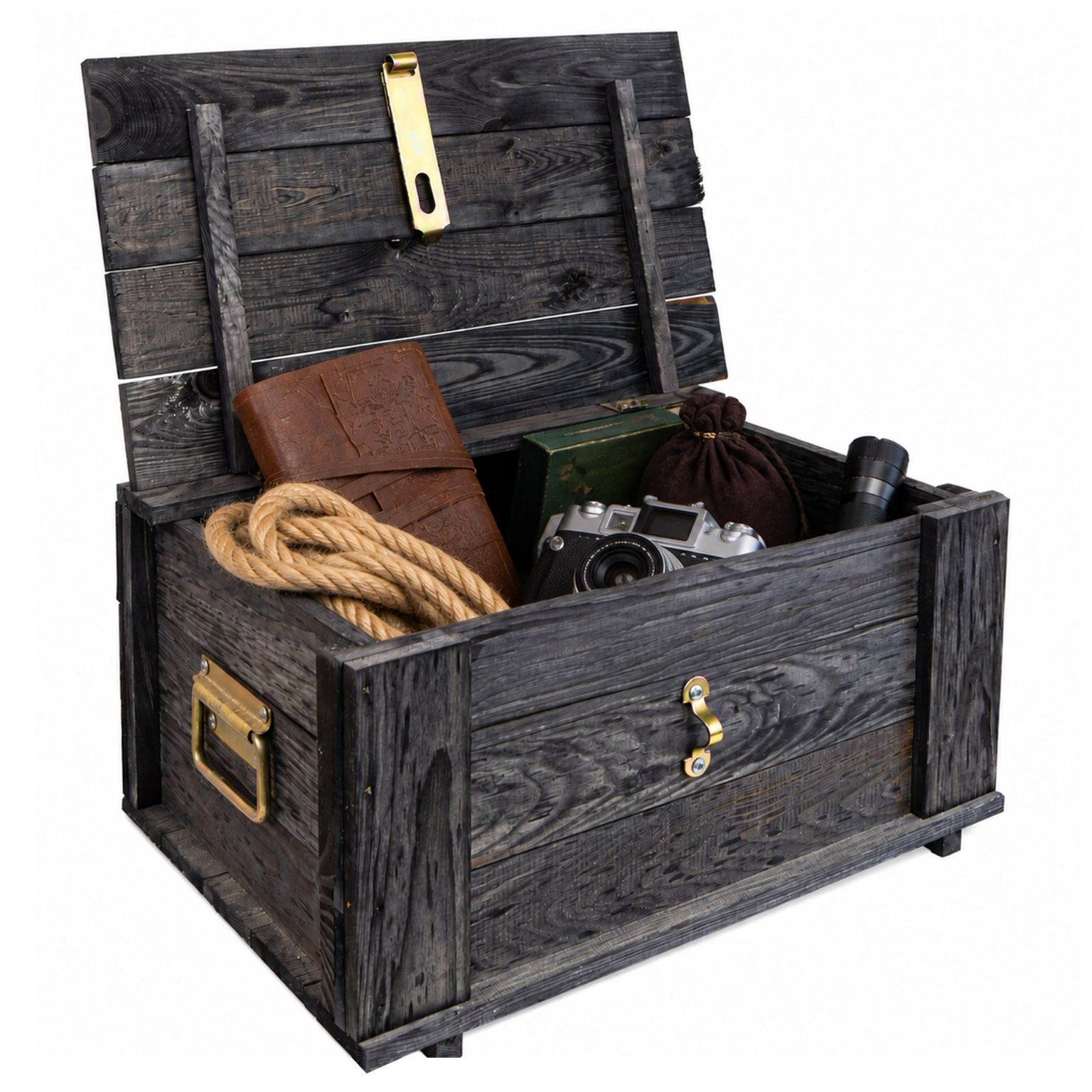 Coffre « Hugo » vintage noir avec couvercle 50 × 36 × 26 cm