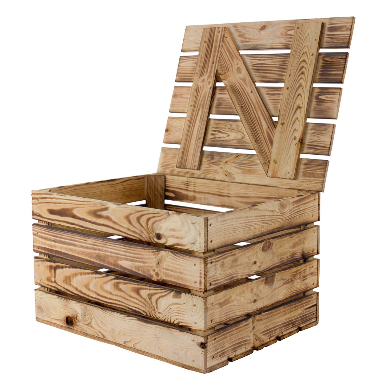 Coffre en bois flambé petit format 48 × 36 × 30 cm