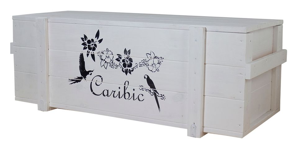 Grand coffre en bois blanc imprimé « Caribic » 110 × 48 × 40 cm