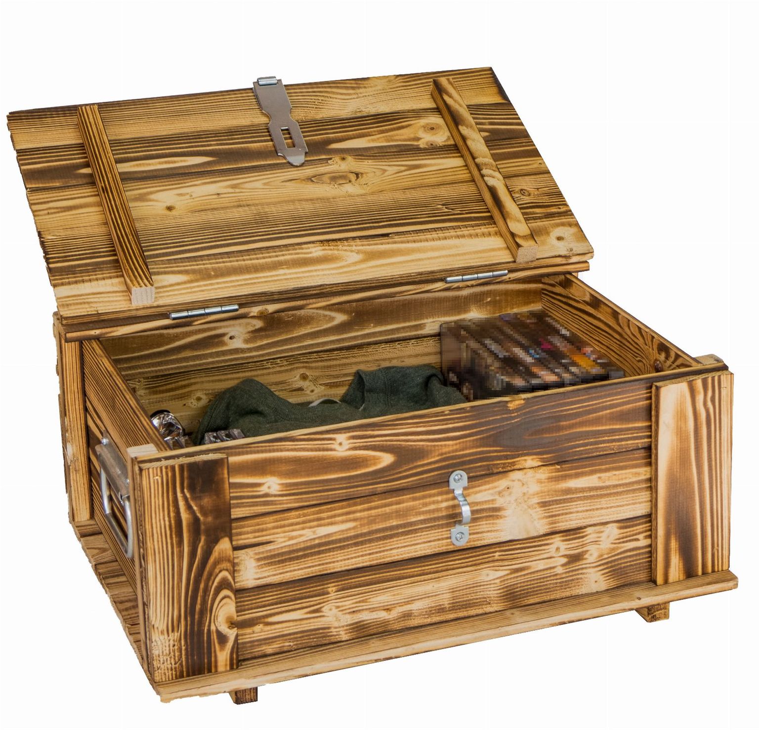 Coffre en bois flambé « Hugo » avec couvercle 50 × 36 × 26 cm