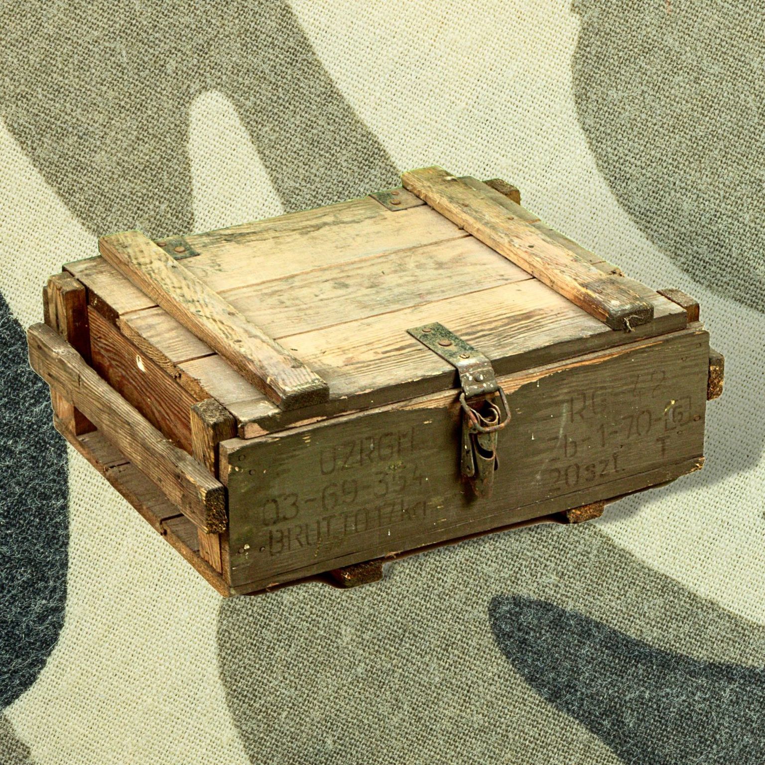 Caisse de transport militaire verte / naturelle 51 × 37 × 20 cm