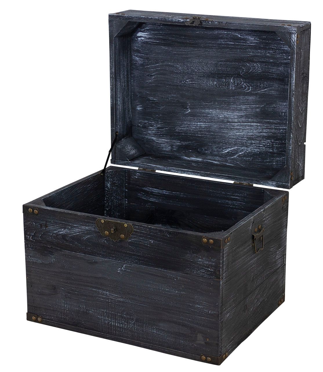 Coffre en bois vintage noir shabby avec couvercle 45 × 35 × 35 cm