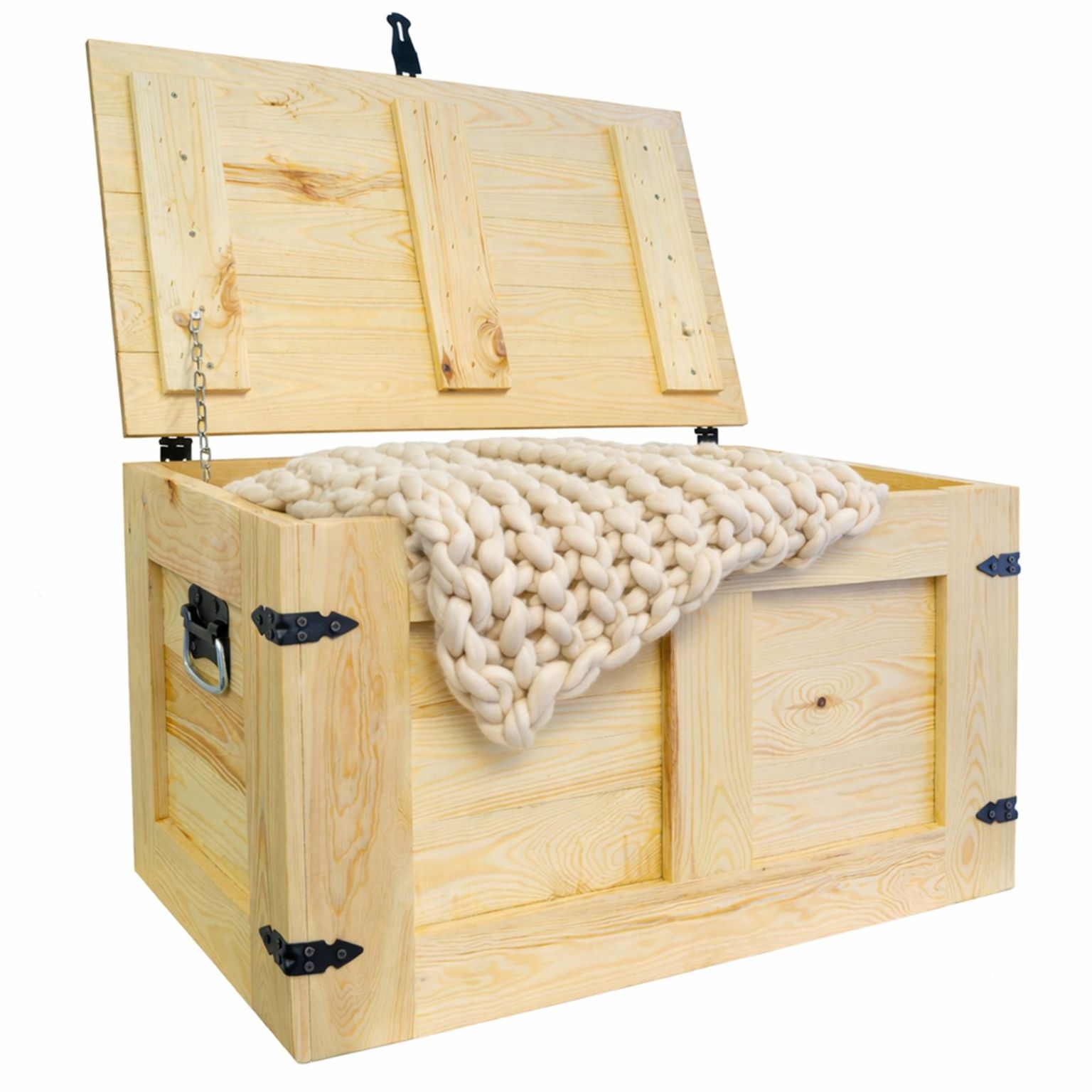 Grand coffre en bois « Oskar » naturel 80 × 45 × 47 cm