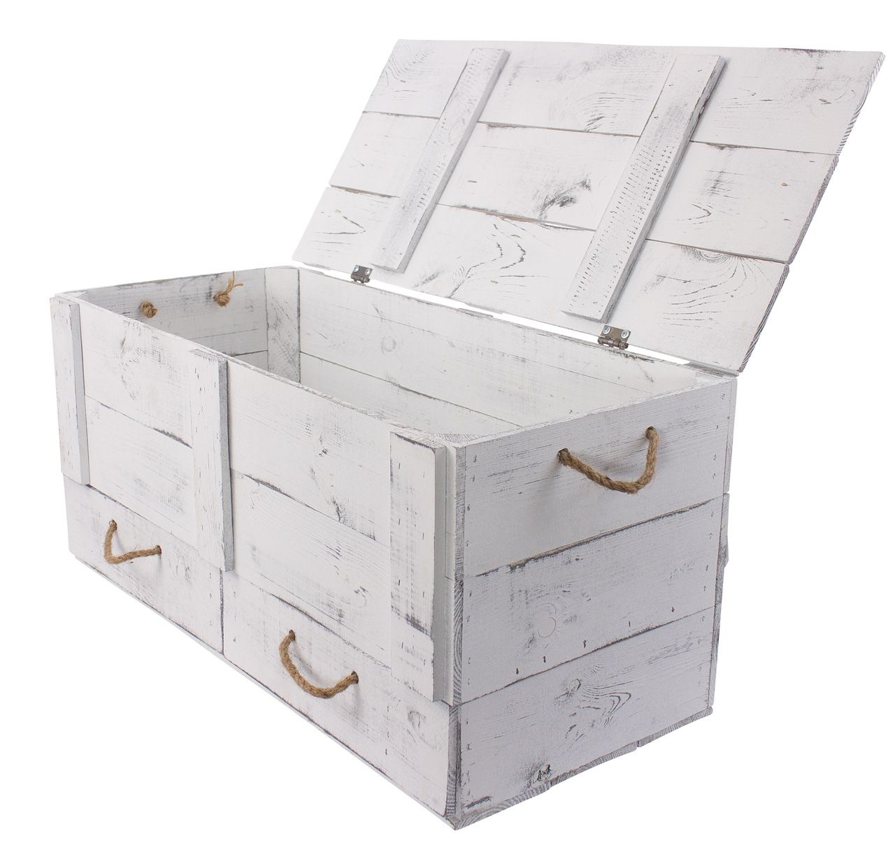 Coffre en bois XXL shabby à 2 tiroirs 85 × 39 × 40 cm