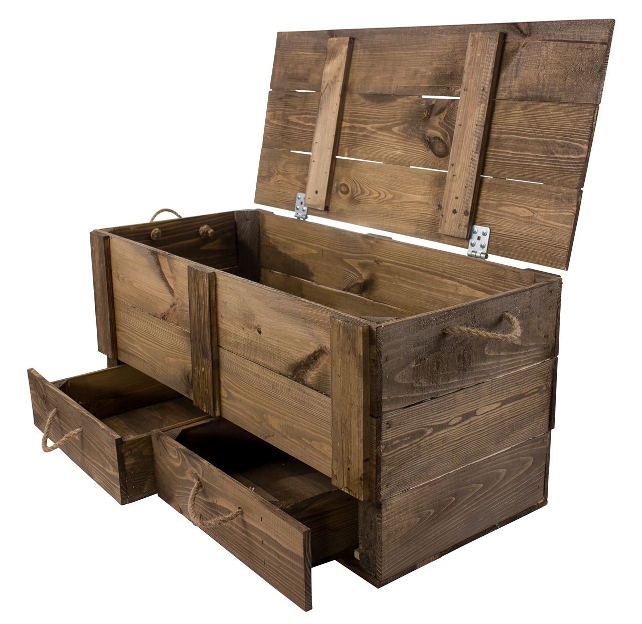 Coffre en bois XXL patiné foncé à 2 tiroirs 85 × 39 × 40 cm