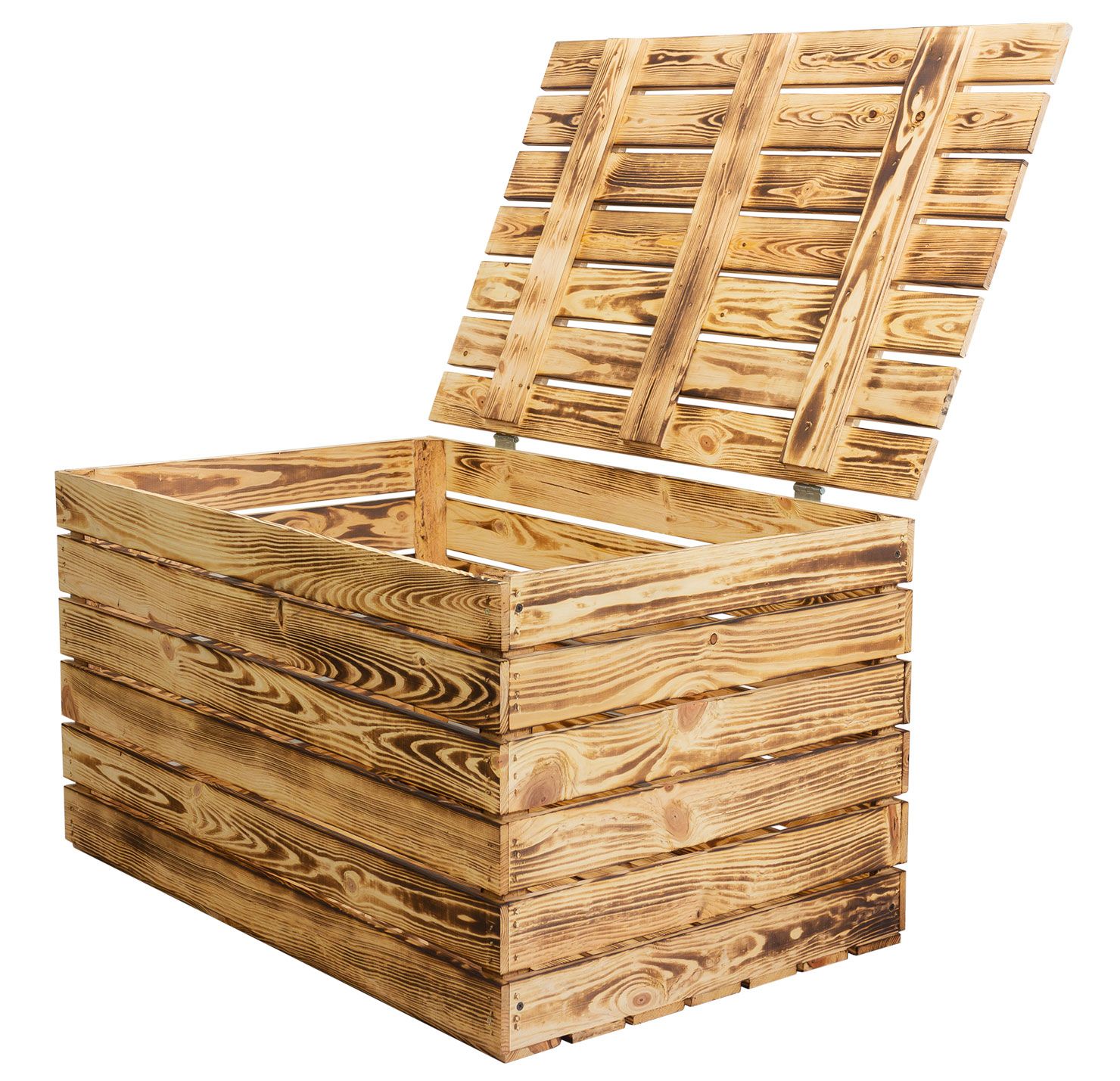 Coffre en bois flambé grand format 80 × 50 × 39 cm
