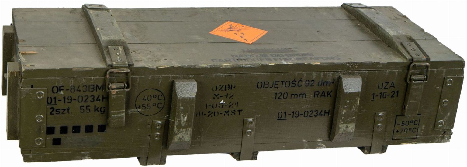 Caisse de fret militaire 155 mm — 107 × 30 × 29 cm