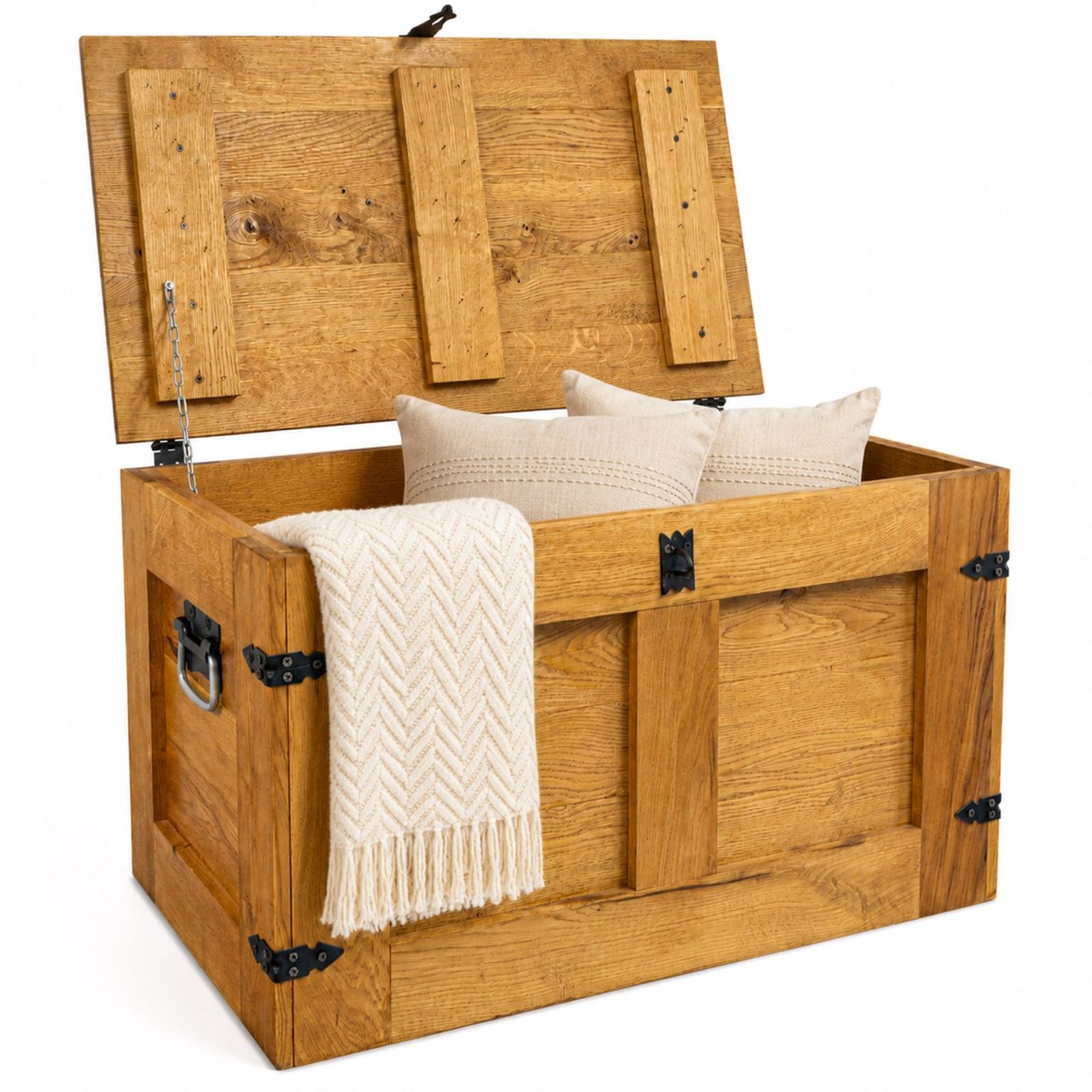 Grand coffre en bois « Oskar » chêne massif 80 × 45 × 47 cm